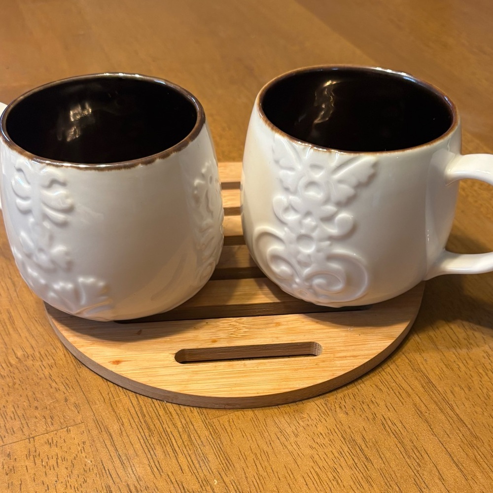 Starbucks White Ceramic Mugs with Dark Brown Interior (Set of 2)